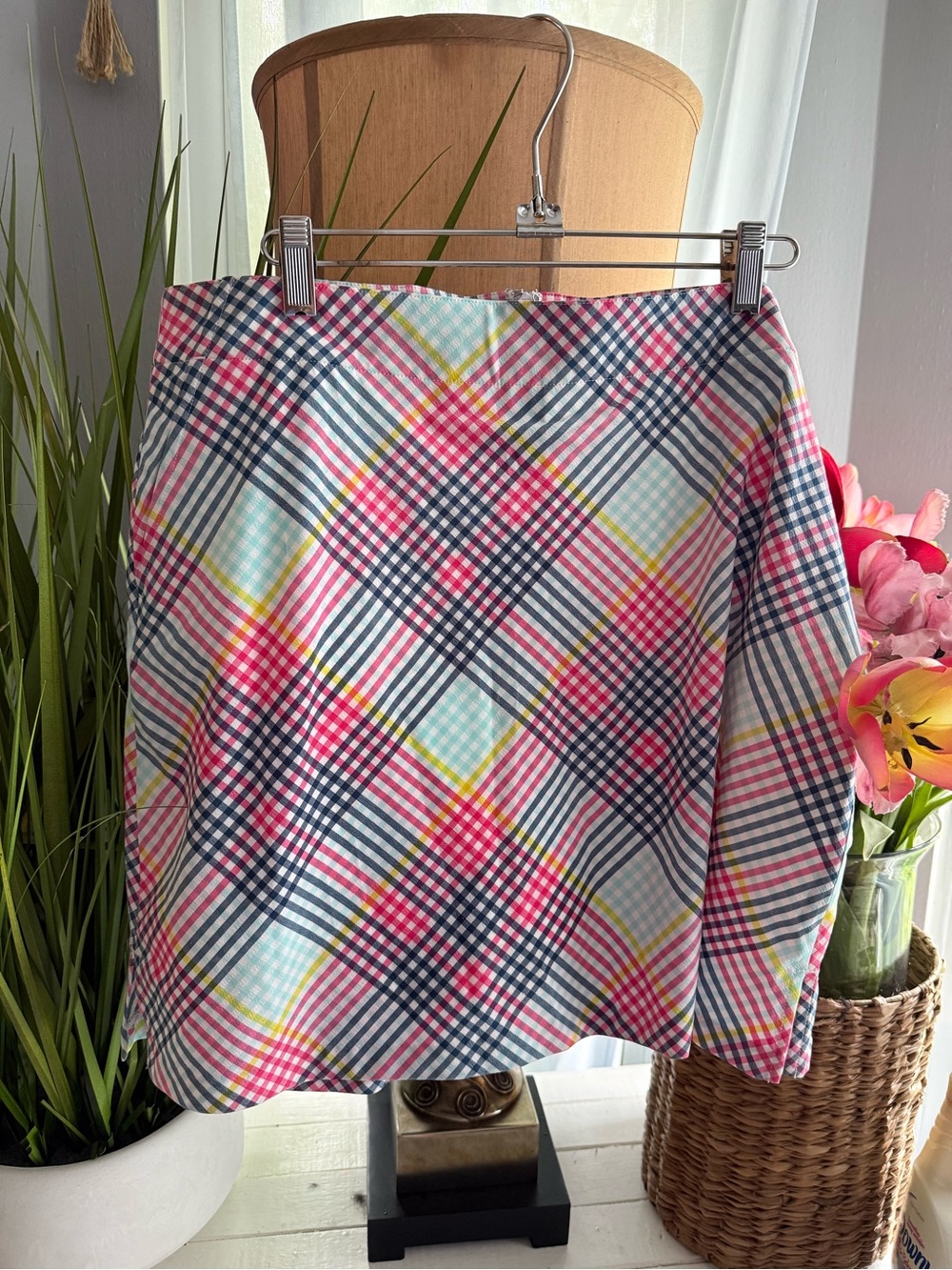 Lady Hagen Skort Skirt Womens Size 12 Pink Blue Geometric Plaid Pocket Zip